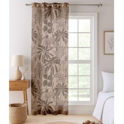 Cortinas Georgette Extra-Longas Estampa Tropical de Árvores para Janelas/Portas de Pé-Direito Duplo - 2 Painéis Ilhós Filtra Luz - Vargottam 132,08 Cm (L) × 228,6 Cm (C) / Bege