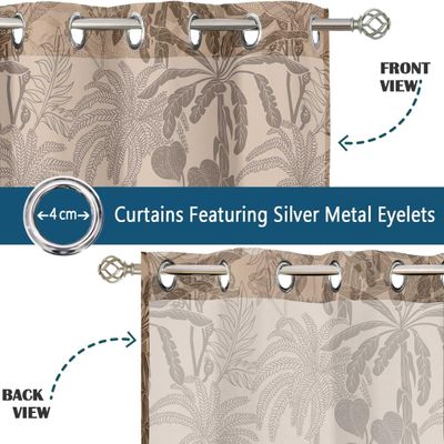Cortinas Georgette Extra-Longas Estampa Tropical de Árvores para Janelas/Portas de Pé-Direito Duplo - 2 Painéis Ilhós Filtra Luz - Vargottam 132,08 Cm (L) × 228,6 Cm (C) / Bege