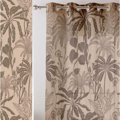 Cortinas Georgette Extra-Longas Estampa Tropical de Árvores para Janelas/Portas de Pé-Direito Duplo - 2 Painéis Ilhós Filtra Luz - Vargottam 132,08 Cm (L) × 228,6 Cm (C) / Bege