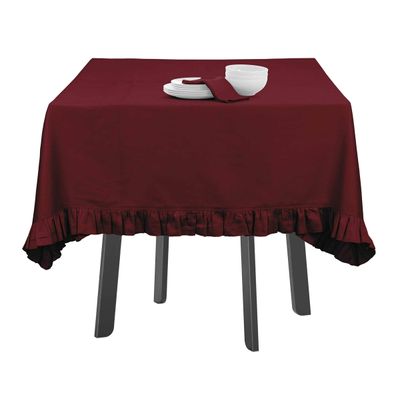 Toalha de Mesa de Algodão com Babados, Redonda, Capa Protetora Lisa, Estilo Farmhouse, Lavável, Vermelha - Vargottam 152,4 Cm × 213,36 Cm – Retangular / Vermelho