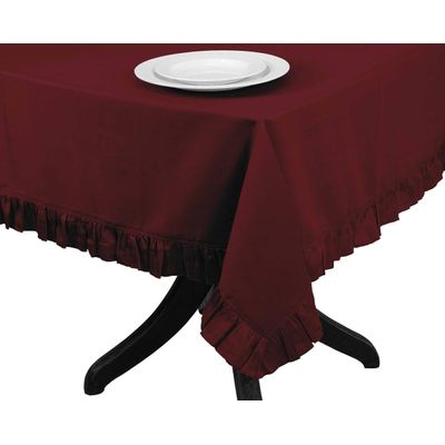 Toalha de Mesa de Algodão com Babados, Redonda, Capa Protetora Lisa, Estilo Farmhouse, Lavável, Vermelha - Vargottam 152,4 Cm × 213,36 Cm – Retangular / Vermelho