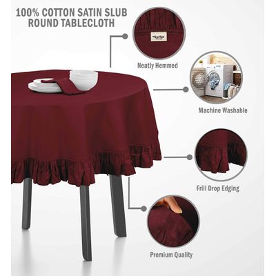 Toalha de Mesa de Algodão com Babados, Redonda, Capa Protetora Lisa, Estilo Farmhouse, Lavável, Vermelha - Vargottam 152,4 Cm × 213,36 Cm – Retangular / Vermelho