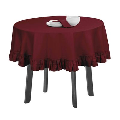 Toalha de Mesa de Algodão com Babados, Redonda, Capa Protetora Lisa, Estilo Farmhouse, Lavável, Vermelha - Vargottam 152,4 Cm × 213,36 Cm – Retangular / Vermelho