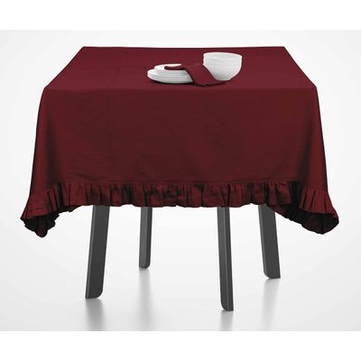 Toalha de Mesa de Algodão com Babados, Redonda, Capa Protetora Lisa, Estilo Farmhouse, Lavável, Vermelha - Vargottam 152,4 Cm × 213,36 Cm – Retangular / Vermelho