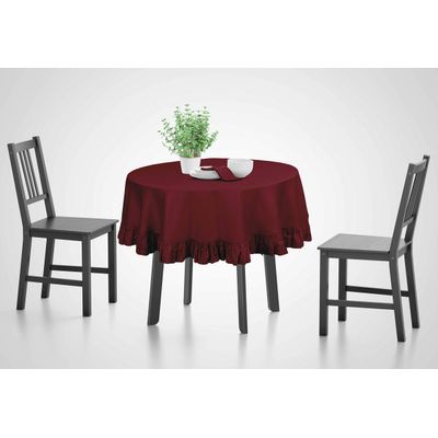 Toalha de Mesa de Algodão com Babados, Redonda, Capa Protetora Lisa, Estilo Farmhouse, Lavável, Vermelha - Vargottam 152,4 Cm × 213,36 Cm – Retangular / Vermelho