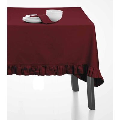 Toalha de Mesa de Algodão com Babados, Redonda, Capa Protetora Lisa, Estilo Farmhouse, Lavável, Vermelha - Vargottam 152,4 Cm × 213,36 Cm – Retangular / Vermelho