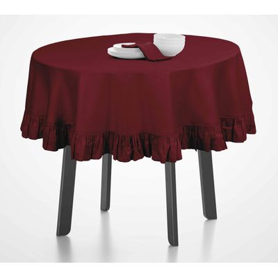 Toalha de Mesa de Algodão com Babados, Redonda, Capa Protetora Lisa, Estilo Farmhouse, Lavável, Vermelha - Vargottam 152,4 Cm × 213,36 Cm – Retangular / Vermelho