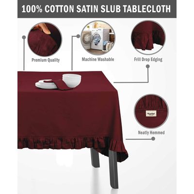 Toalha de Mesa de Algodão com Babados, Redonda, Capa Protetora Lisa, Estilo Farmhouse, Lavável, Vermelha - Vargottam 152,4 Cm × 213,36 Cm – Retangular / Vermelho