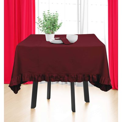 Toalha de Mesa de Algodão com Babados, Redonda, Capa Protetora Lisa, Estilo Farmhouse, Lavável, Vermelha - Vargottam 152,4 Cm × 213,36 Cm – Retangular / Vermelho