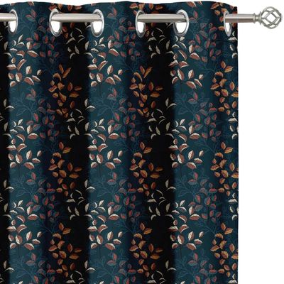 Cortinas Blackout Estampa Floral Vintage Azul, 2 Painéis - Escurecimento e Isolamento Térmico para Janela/Porta com Ilhós - Vargottam 132,08 Cm (L) × 213,36 Cm (C) / Azul