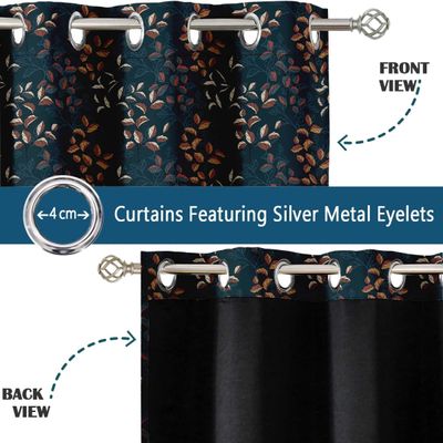Cortinas Blackout Estampa Floral Vintage Azul, 2 Painéis - Escurecimento e Isolamento Térmico para Janela/Porta com Ilhós - Vargottam 132,08 Cm (L) × 213,36 Cm (C) / Azul