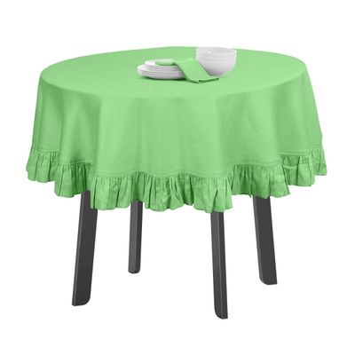 Toalha de Mesa Redonda de Algodão Lisa com Babados para Cozinha e Sala de Jantar, Verde - Vargottam 175,56 Cm – Redondo / Verde