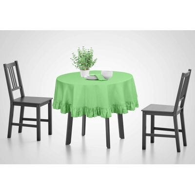 Toalha de Mesa Redonda de Algodão Lisa com Babados para Cozinha e Sala de Jantar, Verde - Vargottam 175,56 Cm – Redondo / Verde
