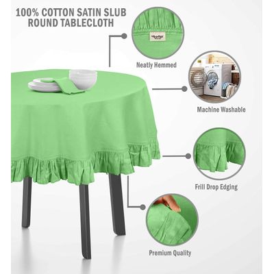 Toalha de Mesa Redonda de Algodão Lisa com Babados para Cozinha e Sala de Jantar, Verde - Vargottam 175,56 Cm – Redondo / Verde
