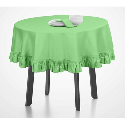 Toalha de Mesa Redonda de Algodão Lisa com Babados para Cozinha e Sala de Jantar, Verde - Vargottam 175,56 Cm – Redondo / Verde