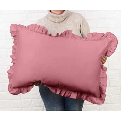 Capa de Almofada com Babados em Algodão, Shabby Chic, Decoração Farmhouse - Vargottam 66,04 Cm × 50,8 Cm / Rosa
