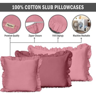 Capa de Almofada com Babados em Algodão, Shabby Chic, Decoração Farmhouse - Vargottam 66,04 Cm × 50,8 Cm / Rosa