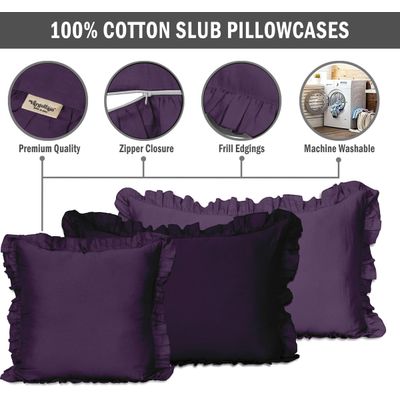 Capa Decorativa de Almofada com Babados em Algodão Shabby Chic Estilo Farmhouse - Vargottam 50,8 Cm × 76,2 Cm / Roxo