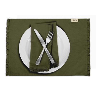 Jogo Americano Reversível em Tecido de Algodão Flexível com Babado para Mesa de Jantar, Decoração para Casa - Vargottam 45,7 Cm (L) × 30,5 Cm (C) – Pacote Com 4 / Verde