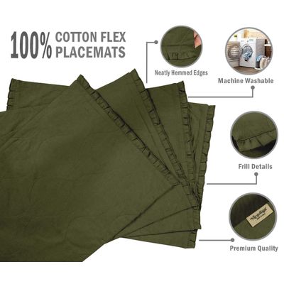 Jogo Americano Reversível em Tecido de Algodão Flexível com Babado para Mesa de Jantar, Decoração para Casa - Vargottam 45,7 Cm (L) × 30,5 Cm (C) – Pacote Com 4 / Verde