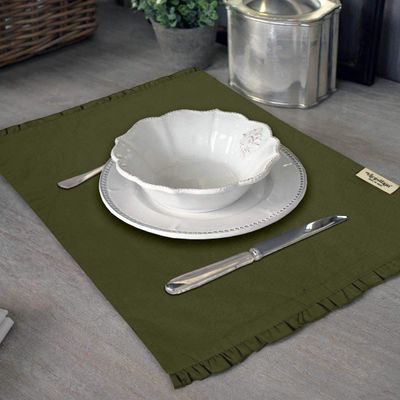 Jogo Americano Reversível em Tecido de Algodão Flexível com Babado para Mesa de Jantar, Decoração para Casa - Vargottam 45,7 Cm (L) × 30,5 Cm (C) – Pacote Com 4 / Verde