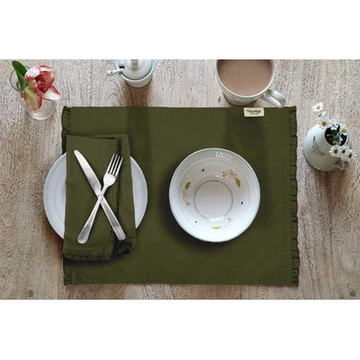 Jogo Americano Reversível em Tecido de Algodão Flexível com Babado para Mesa de Jantar, Decoração para Casa - Vargottam 45,7 Cm (L) × 30,5 Cm (C) – Pacote Com 4 / Verde