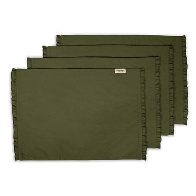 Jogo Americano Reversível em Tecido de Algodão Flexível com Babado para Mesa de Jantar, Decoração para Casa - Vargottam 45,7 Cm (L) × 30,5 Cm (C) – Pacote Com 4 / Verde