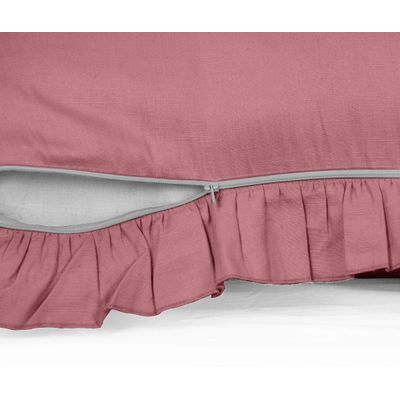 Capa de Almofada com Babados em Algodão, Shabby Chic, Decoração Farmhouse - Vargottam 66 Cm × 66 Cm / Rosa