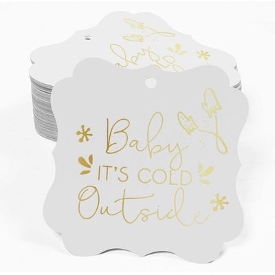 "Tags Pendentes Metalizadas ""Baby It's Cold Outside"" Para Lembrancinha de Chá de Bebê Formato Bracket - Inkdotpot" 50 Etiquetas Metalizadas / Branco - Ouro Rosé