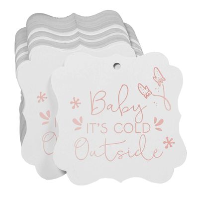 "Tags Pendentes Metalizadas ""Baby It's Cold Outside"" Para Lembrancinha de Chá de Bebê Formato Bracket - Inkdotpot" 50 Etiquetas Metalizadas / Branco - Ouro Rosé