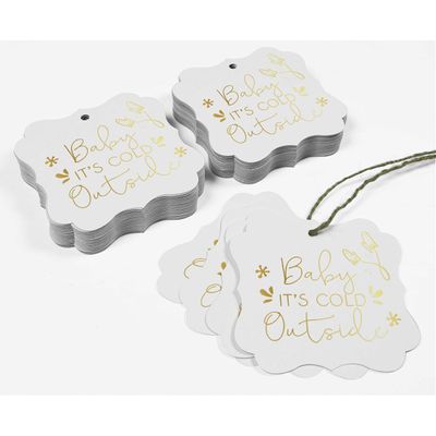 "Tags Pendentes Metalizadas ""Baby It's Cold Outside"" Para Lembrancinha de Chá de Bebê Formato Bracket - Inkdotpot" 50 Etiquetas Metalizadas / Branco - Ouro Rosé
