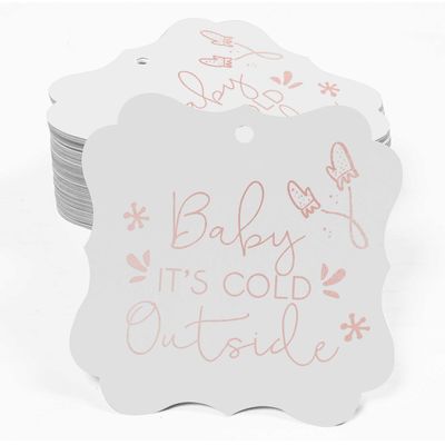 "Tags Pendentes Metalizadas ""Baby It's Cold Outside"" Para Lembrancinha de Chá de Bebê Formato Bracket - Inkdotpot" 50 Etiquetas Metalizadas / Branco - Ouro Rosé