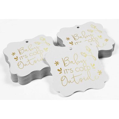 "Tags Pendentes Metalizadas ""Baby It's Cold Outside"" Para Lembrancinha de Chá de Bebê Formato Bracket - Inkdotpot" 50 Etiquetas Metalizadas / Branco - Ouro Rosé