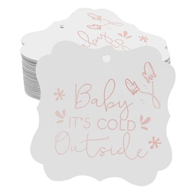 "Tags Pendentes Metalizadas ""Baby It's Cold Outside"" Para Lembrancinha de Chá de Bebê Formato Bracket - Inkdotpot" 50 Etiquetas Metalizadas / Branco - Ouro Rosé