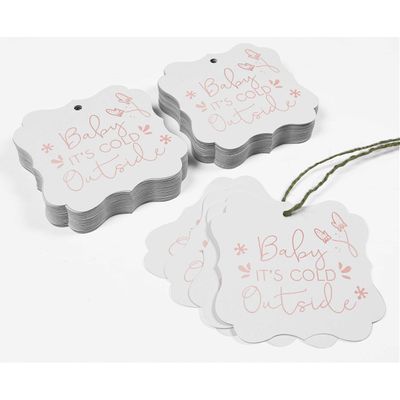 "Tags Pendentes Metalizadas ""Baby It's Cold Outside"" Para Lembrancinha de Chá de Bebê Formato Bracket - Inkdotpot" 50 Etiquetas Metalizadas / Branco - Ouro Rosé