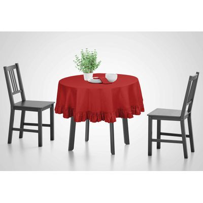 Toalha de Mesa Redonda com Babados em Algodão, Capa Protetora Lisa, Estilo Farmhouse, Lavável, Vermelha - Vargottam 137,16 Cm × 203,2 Cm – Retangular / Vermelho