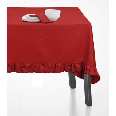 Toalha de Mesa Redonda com Babados em Algodão, Capa Protetora Lisa, Estilo Farmhouse, Lavável, Vermelha - Vargottam 137,16 Cm × 203,2 Cm – Retangular / Vermelho