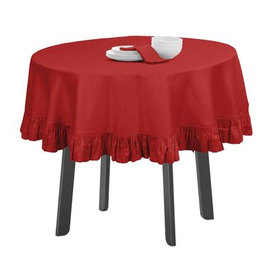 Toalha de Mesa Redonda com Babados em Algodão, Capa Protetora Lisa, Estilo Farmhouse, Lavável, Vermelha - Vargottam 137,16 Cm × 203,2 Cm – Retangular / Vermelho