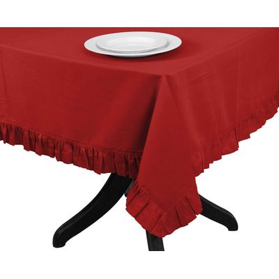 Toalha de Mesa Redonda com Babados em Algodão, Capa Protetora Lisa, Estilo Farmhouse, Lavável, Vermelha - Vargottam 137,16 Cm × 203,2 Cm – Retangular / Vermelho
