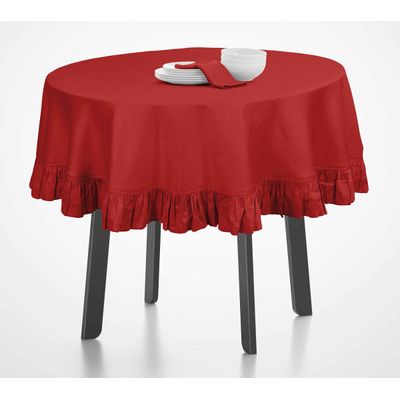 Toalha de Mesa Redonda com Babados em Algodão, Capa Protetora Lisa, Estilo Farmhouse, Lavável, Vermelha - Vargottam 137,16 Cm × 203,2 Cm – Retangular / Vermelho