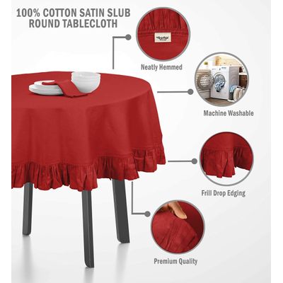 Toalha de Mesa Redonda com Babados em Algodão, Capa Protetora Lisa, Estilo Farmhouse, Lavável, Vermelha - Vargottam 137,16 Cm × 203,2 Cm – Retangular / Vermelho