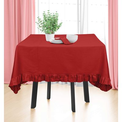 Toalha de Mesa Redonda com Babados em Algodão, Capa Protetora Lisa, Estilo Farmhouse, Lavável, Vermelha - Vargottam 137,16 Cm × 203,2 Cm – Retangular / Vermelho