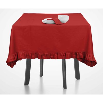 Toalha de Mesa Redonda com Babados em Algodão, Capa Protetora Lisa, Estilo Farmhouse, Lavável, Vermelha - Vargottam 137,16 Cm × 203,2 Cm – Retangular / Vermelho