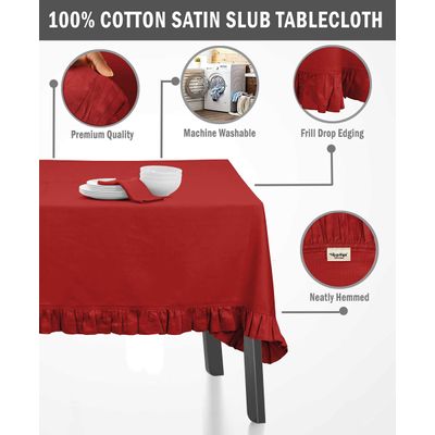 Toalha de Mesa Redonda com Babados em Algodão, Capa Protetora Lisa, Estilo Farmhouse, Lavável, Vermelha - Vargottam 137,16 Cm × 203,2 Cm – Retangular / Vermelho
