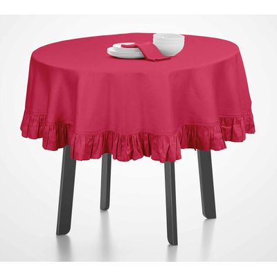 Toalha de Mesa Redonda com Babados de Algodão Lisa para Cozinha e Jantar, Decorativa, Rosa - Vargottam 387,1 Cm × 774,19 Cm – Retangular / Rosa