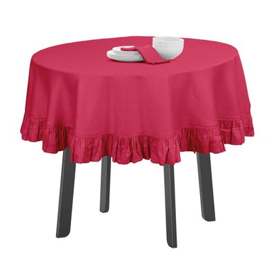 Toalha de Mesa Redonda com Babados de Algodão Lisa para Cozinha e Jantar, Decorativa, Rosa - Vargottam 387,1 Cm × 774,19 Cm – Retangular / Rosa