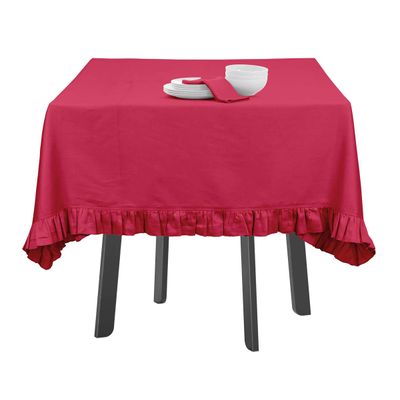 Toalha de Mesa Redonda com Babados de Algodão Lisa para Cozinha e Jantar, Decorativa, Rosa - Vargottam 387,1 Cm × 774,19 Cm – Retangular / Rosa