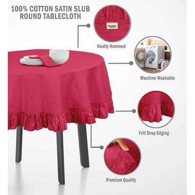 Toalha de Mesa Redonda com Babados de Algodão Lisa para Cozinha e Jantar, Decorativa, Rosa - Vargottam 387,1 Cm × 774,19 Cm – Retangular / Rosa