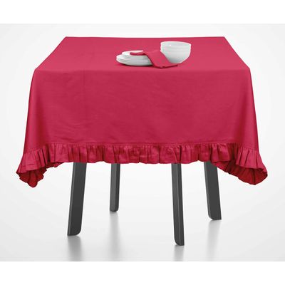 Toalha de Mesa Redonda com Babados de Algodão Lisa para Cozinha e Jantar, Decorativa, Rosa - Vargottam 152,4 Cm × 213,36 Cm – Retangular / Rosa