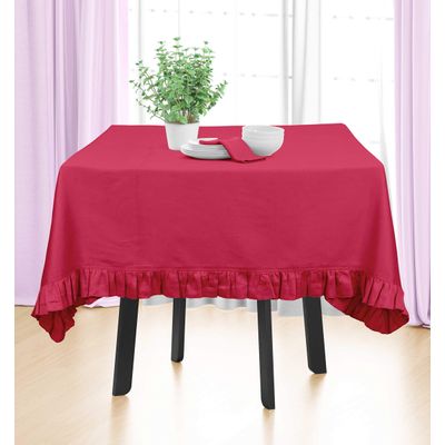 Toalha de Mesa Redonda com Babados de Algodão Lisa para Cozinha e Jantar, Decorativa, Rosa - Vargottam 152,4 Cm × 213,36 Cm – Retangular / Rosa